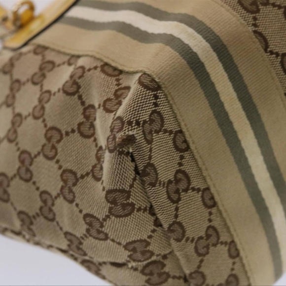 GUCCI GG Canvas Sherry Line Tote Bag Canvas Beige Yellow Khaki 211971 - Picture 7 of 16